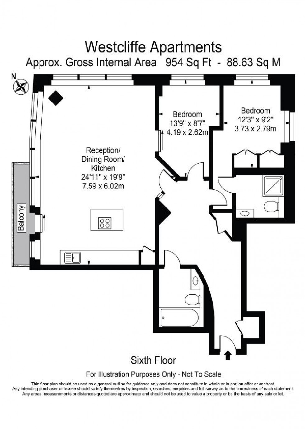 Floorplan for Westcliffe Apartments, South Wharf Road W2